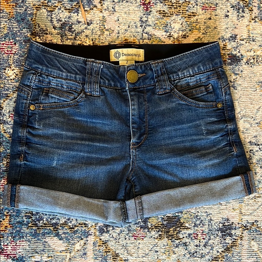 Democracy Blue Jean Shorts with Cuffed Hems and Mid-Rise Fit